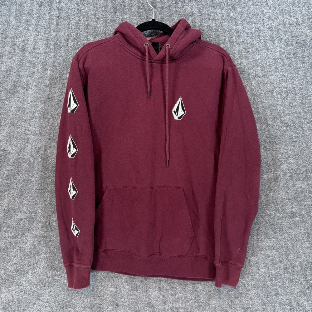 Volcom Hoodie Mens Large Maroon Stone Logo Pullover Sweatshirt Skate Surf Casual